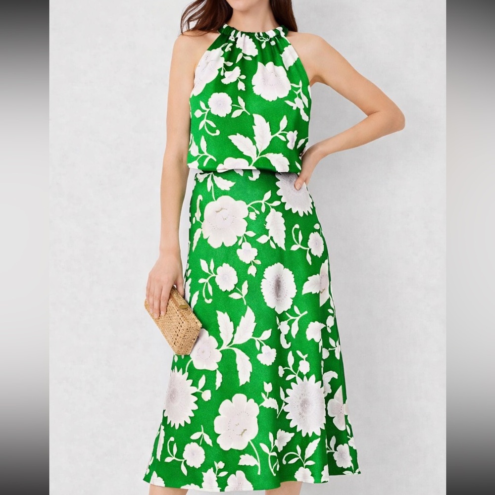 Ann Taylor Green Floral Midi Skirt silky beautiful sz 10